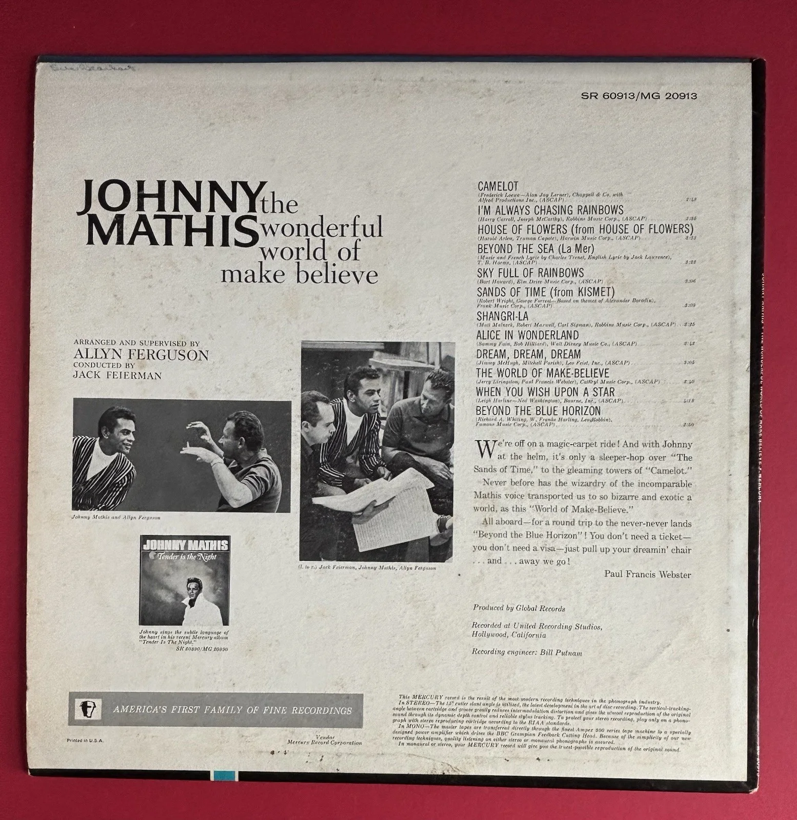JOHNNY MATHIS Signed WONDERFUL WORLD OF BELIEVE Vinyl Record Album PSA DNA COA, изображение 4