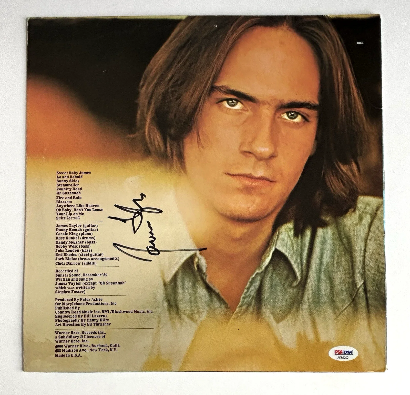 JAMES TAYLOR Signed SWEET BABY JAMES Vinyl Record PSA DNA COA, изображение 2