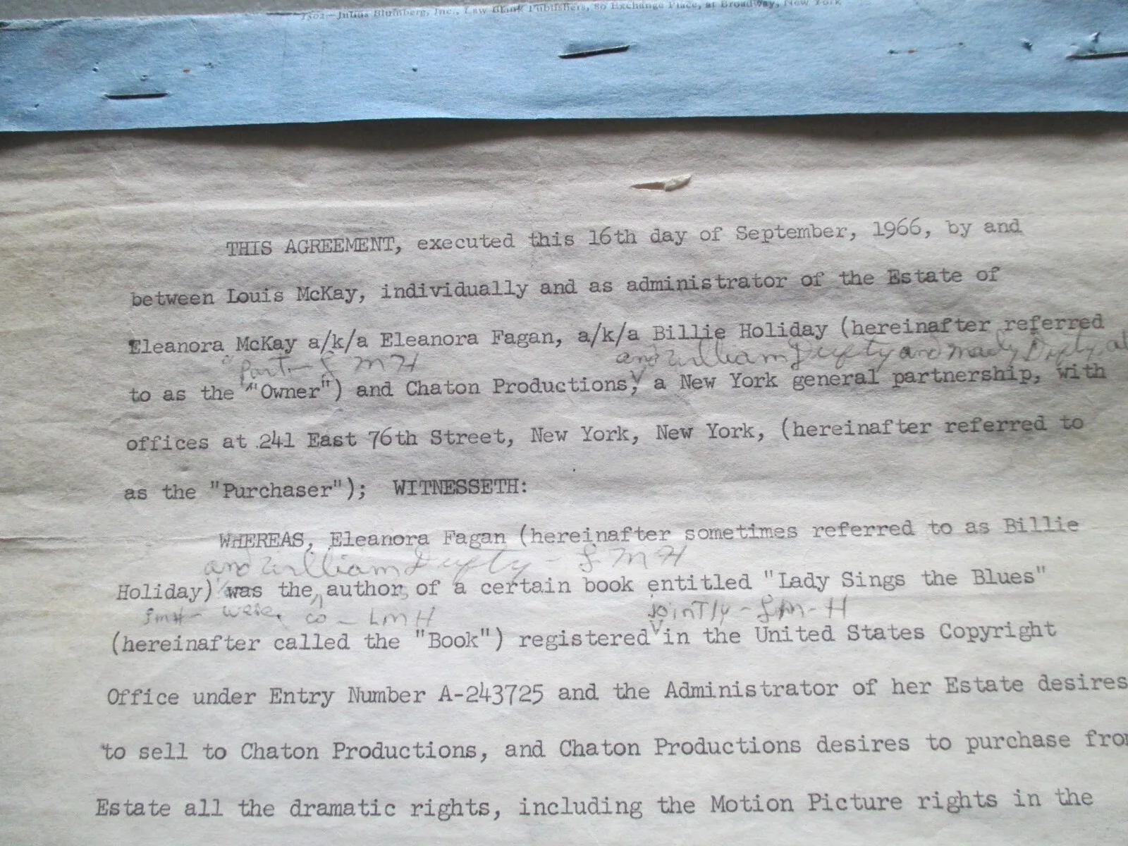 Billie Holiday "Lady Sings the Blues" Movie/Music Contract Sold $1,000 by Estate, изображение 3