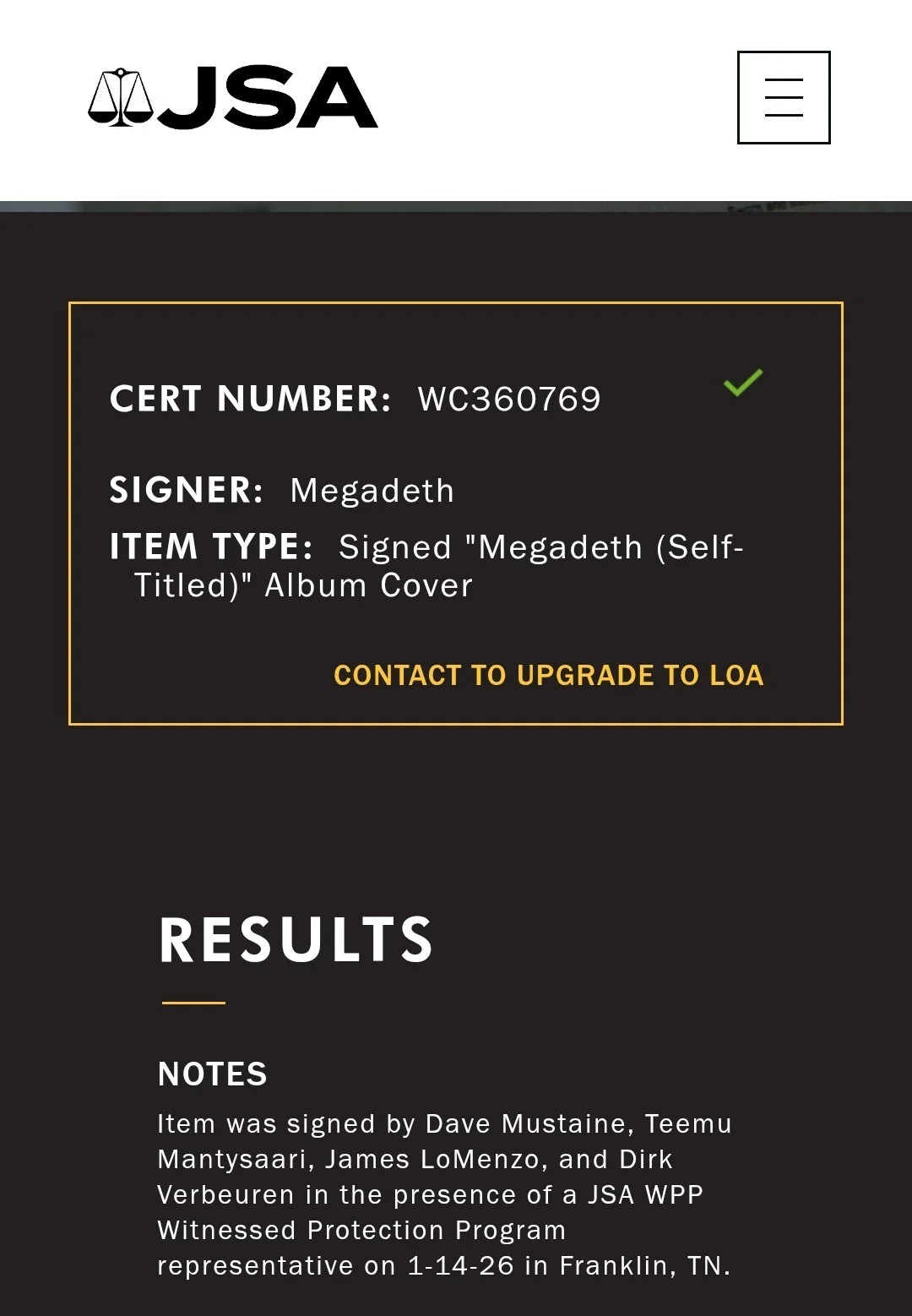 Megadeth Cover Signed Vinyl JSA Certified, image 2