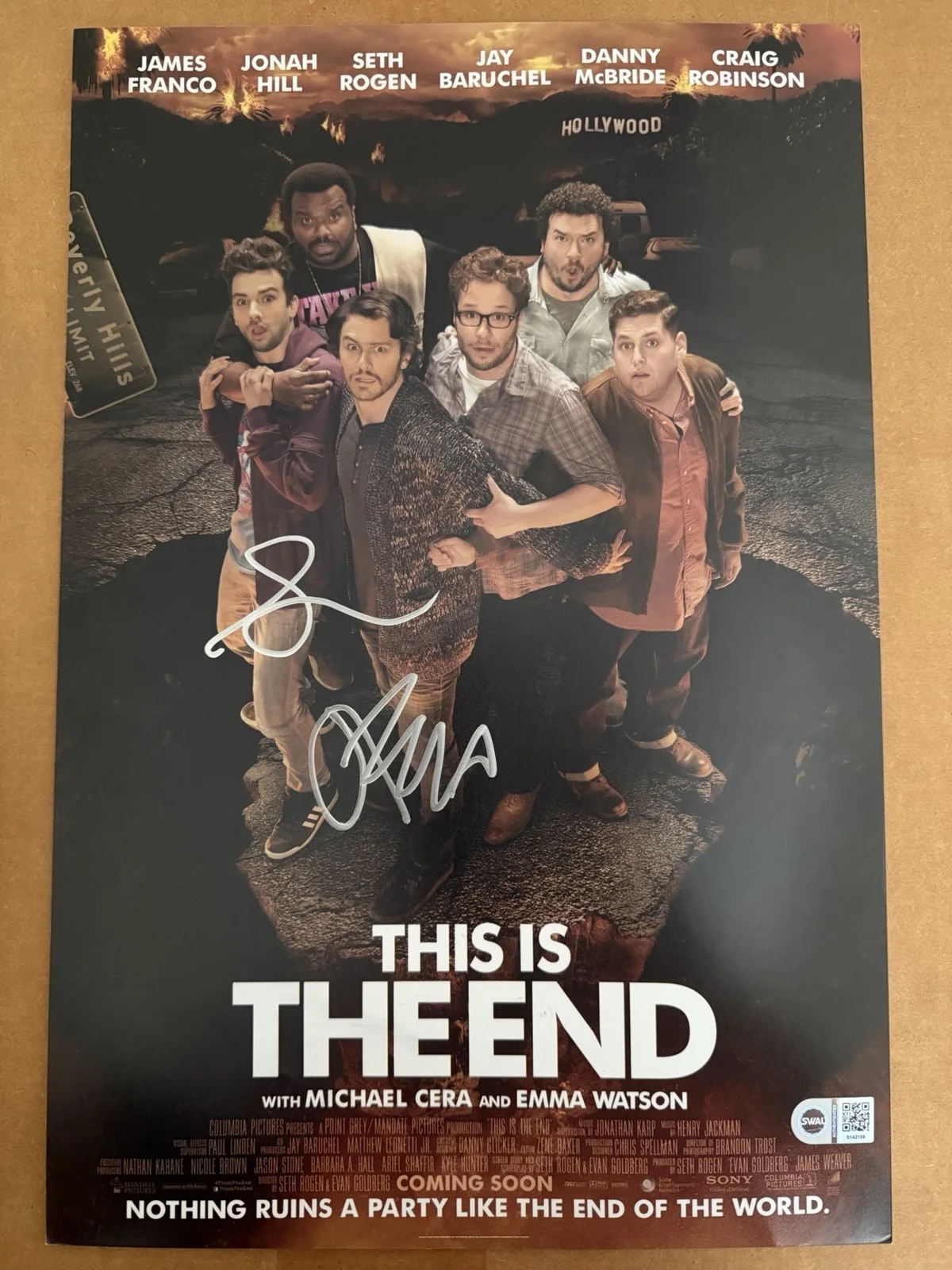James Franco Seth Rogen Signed This Is The End Poster Autograph Proof SWAU COA, изображение 2