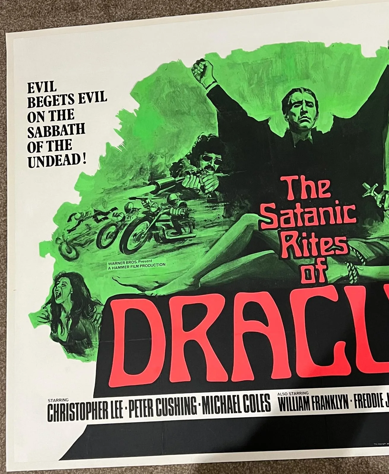 The Satanic Rites Of Dracula Original UK Quad Film Poster 1973 LINEN BACKED cert, изображение 5