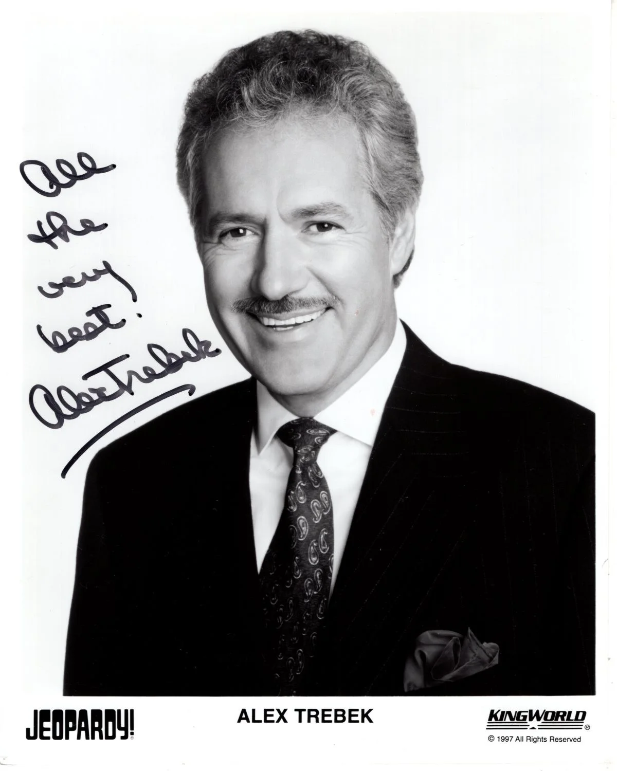 Alex Trebek — ALEX TREBEK Signed 8x10 JEOPARDY 1997 Original Press Photo w/ Hologram COA