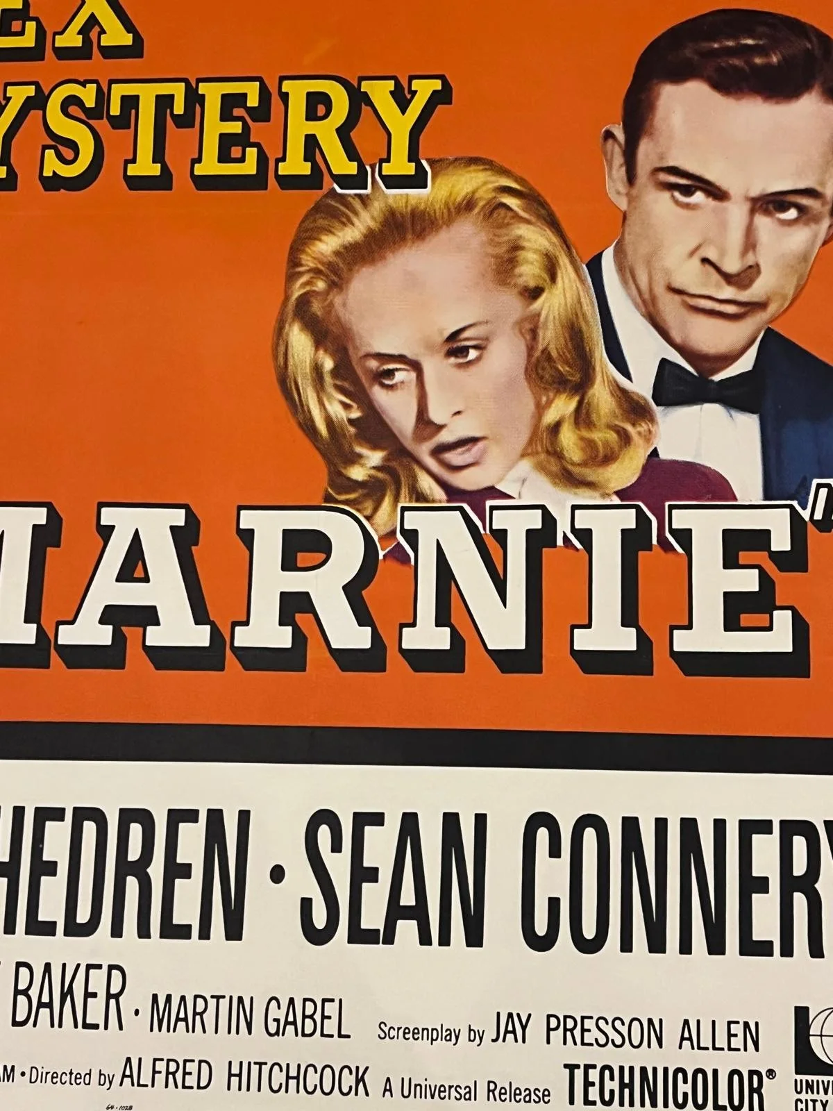 Marnie Original US One Sheet 27x41" Film Poster 1964 Sean Connery LINEN BACKED, изображение 4