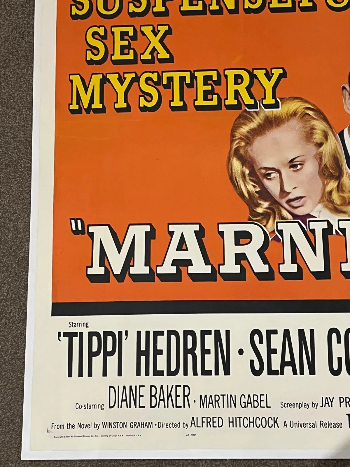 Marnie Original US One Sheet 27x41" Film Poster 1964 Sean Connery LINEN BACKED, изображение 5