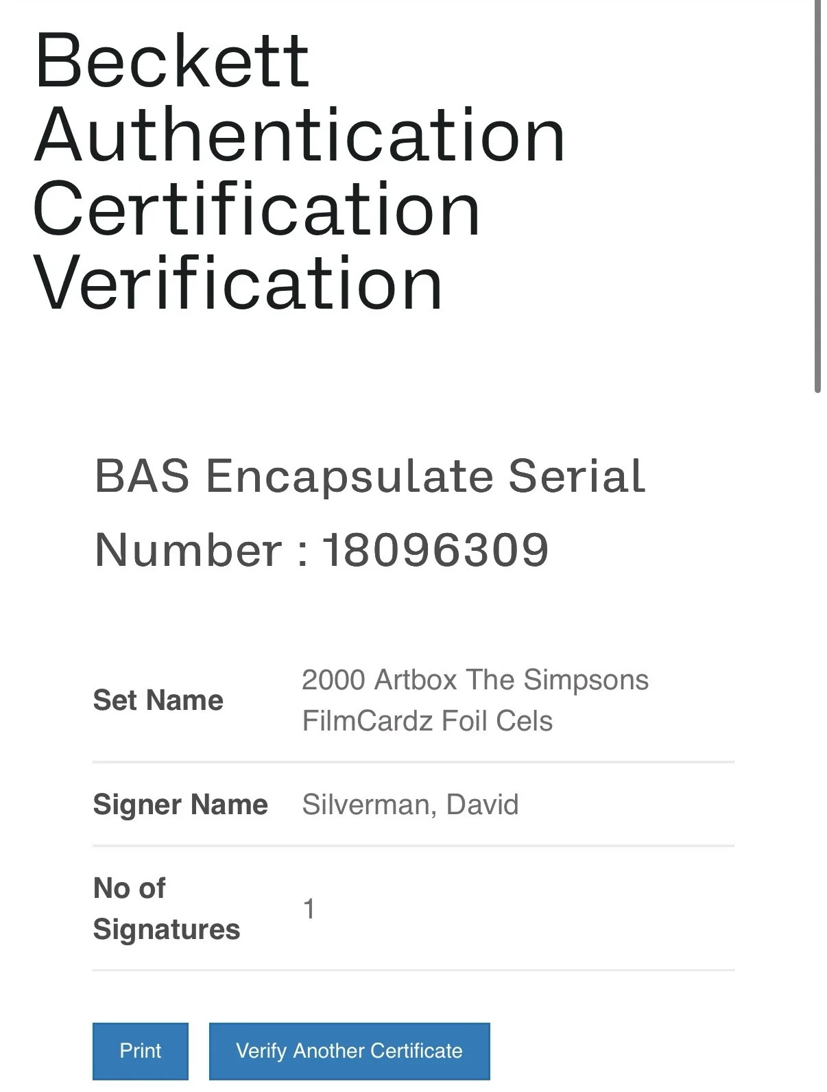 David Silverman — DAVID SILVERMAN SIGNED THE SIMPSONS SURF MAGGIE FILMCARDZ FOIL CELS BECKETT-B, image 3