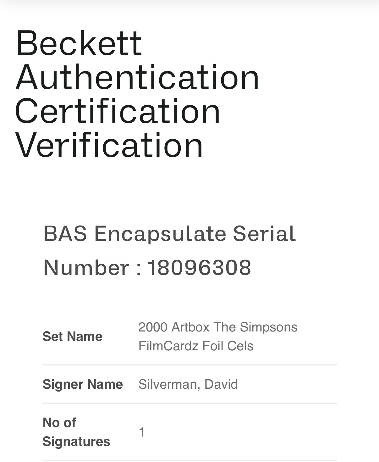 David Silverman — DAVID SILVERMAN SIGNED THE SIMPSONS SURF MAGGIE FILMCARDZ FOIL CELS BECKETT, изображение 3