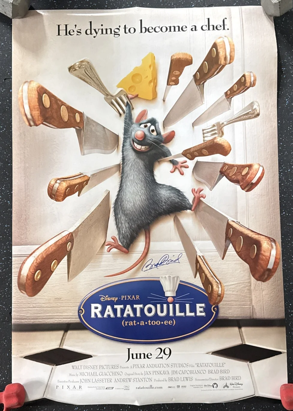 Brad Bird — Brad Bird Director Signed Ratatouille 27 x 40 Original Poster, изображение 2
