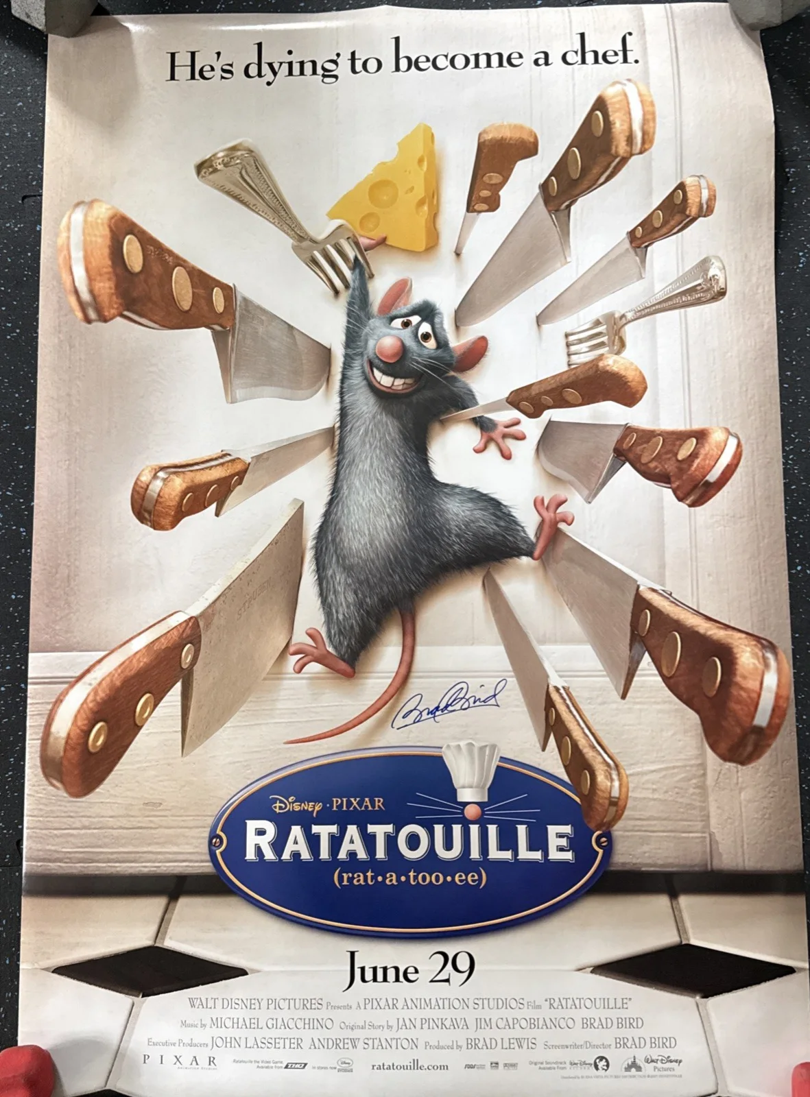 Brad Bird — Brad Bird Director Signed Ratatouille 27 x 40 Original Poster, изображение 3