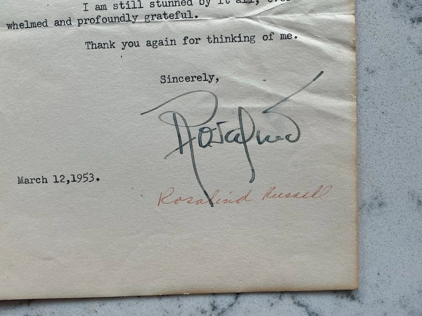 ROSALIND RUSSELL ACTRESS MODEL SIGNED TLS AUTOGRAPHED LETTER 1953, изображение 2