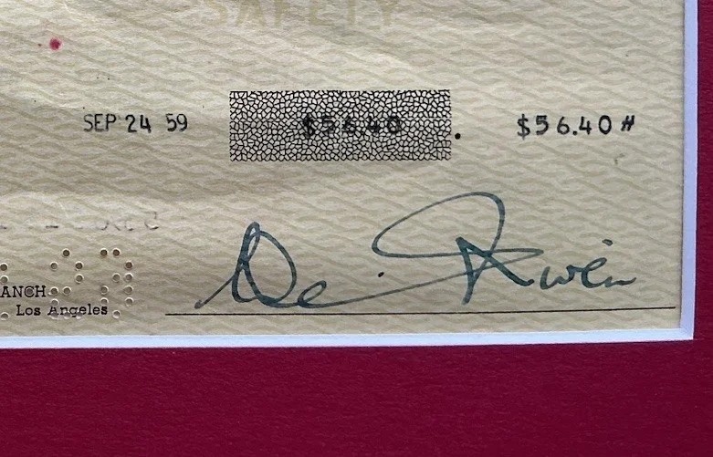 DAVID NEVIN ACTOR SIGNED CHECK AUTOGRAPHED SIGNATURE 1959, image 2