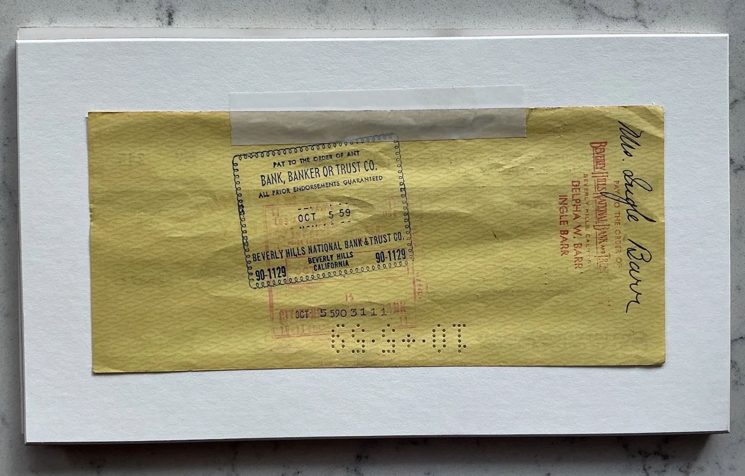 DAVID NEVIN ACTOR SIGNED CHECK AUTOGRAPHED SIGNATURE 1959, image 3