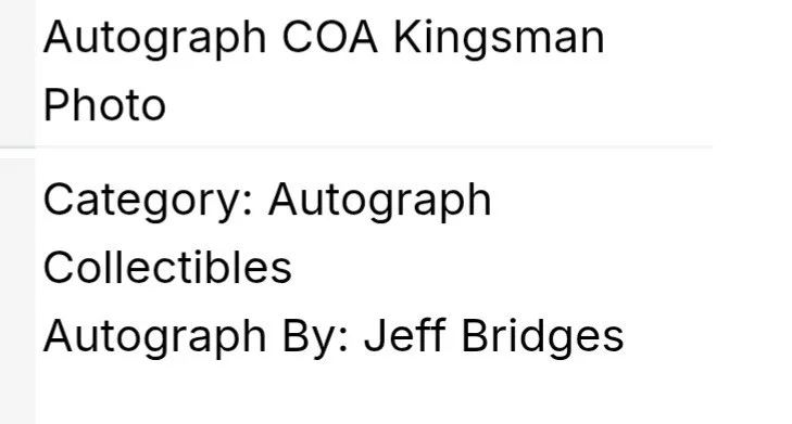 JEFF BRIDGES ORIGINAL AUTOGRAPH WITH COA, BOOTED. 9X12 INCHES, KINGSMAN PHOTO, image 4