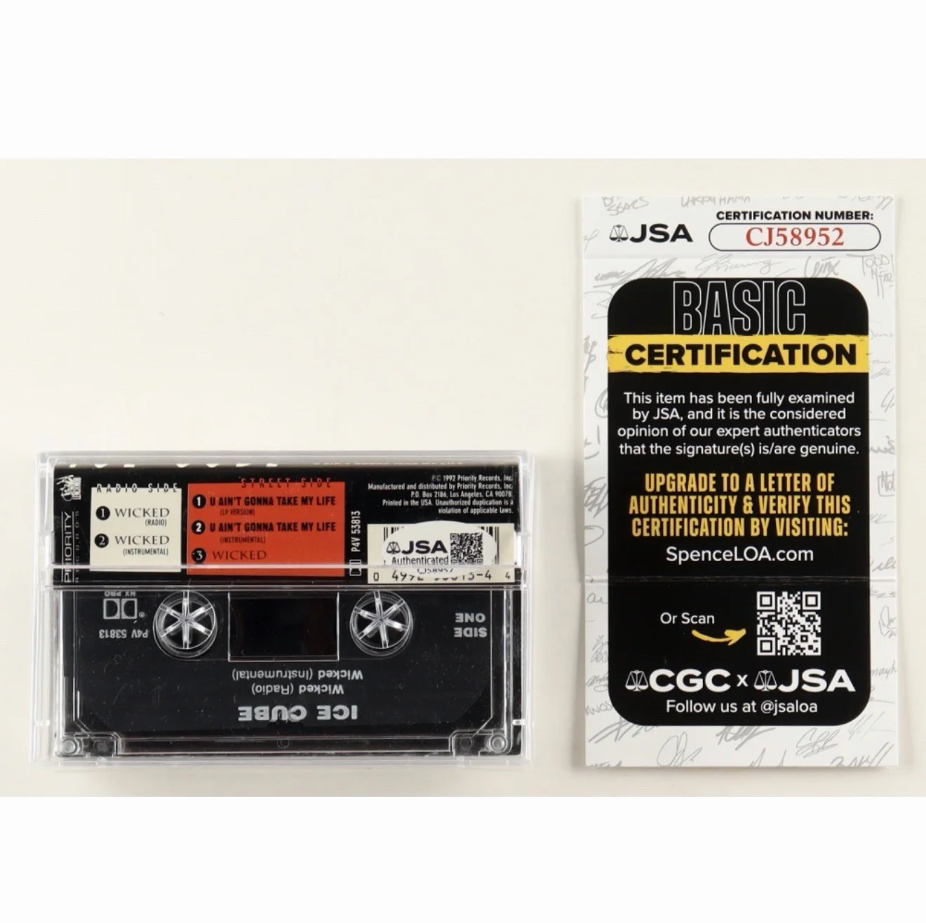 Ice Cube Autographed Wicked / U Ain't Gonna Take My Life Cassette (JSA) Rare, изображение 2