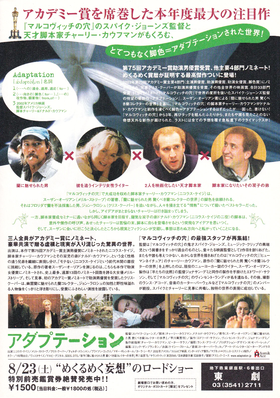 Adaptation - Spike Jonze Original Japan Chirashi B5 MiniPoster/Flyer (2002), image 2