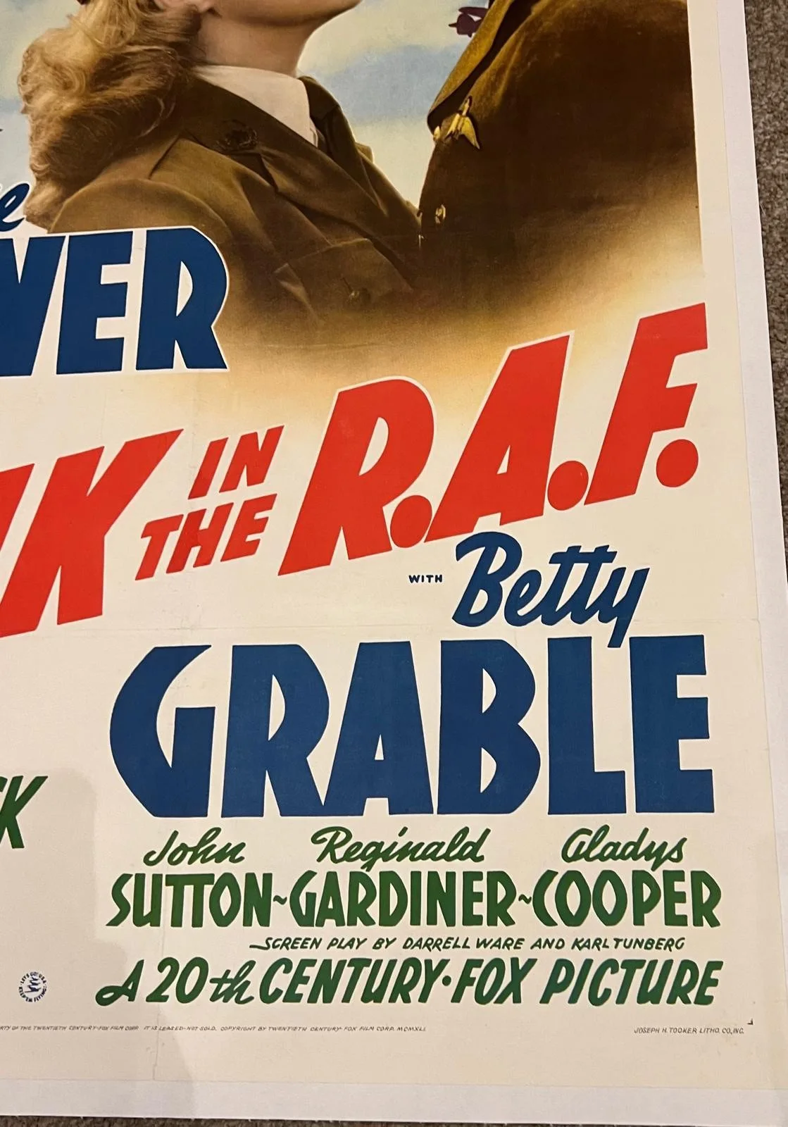 A Yank In The RAF Style B 27x41" 1941 US One Sheet Poster Linen Backed, image 3