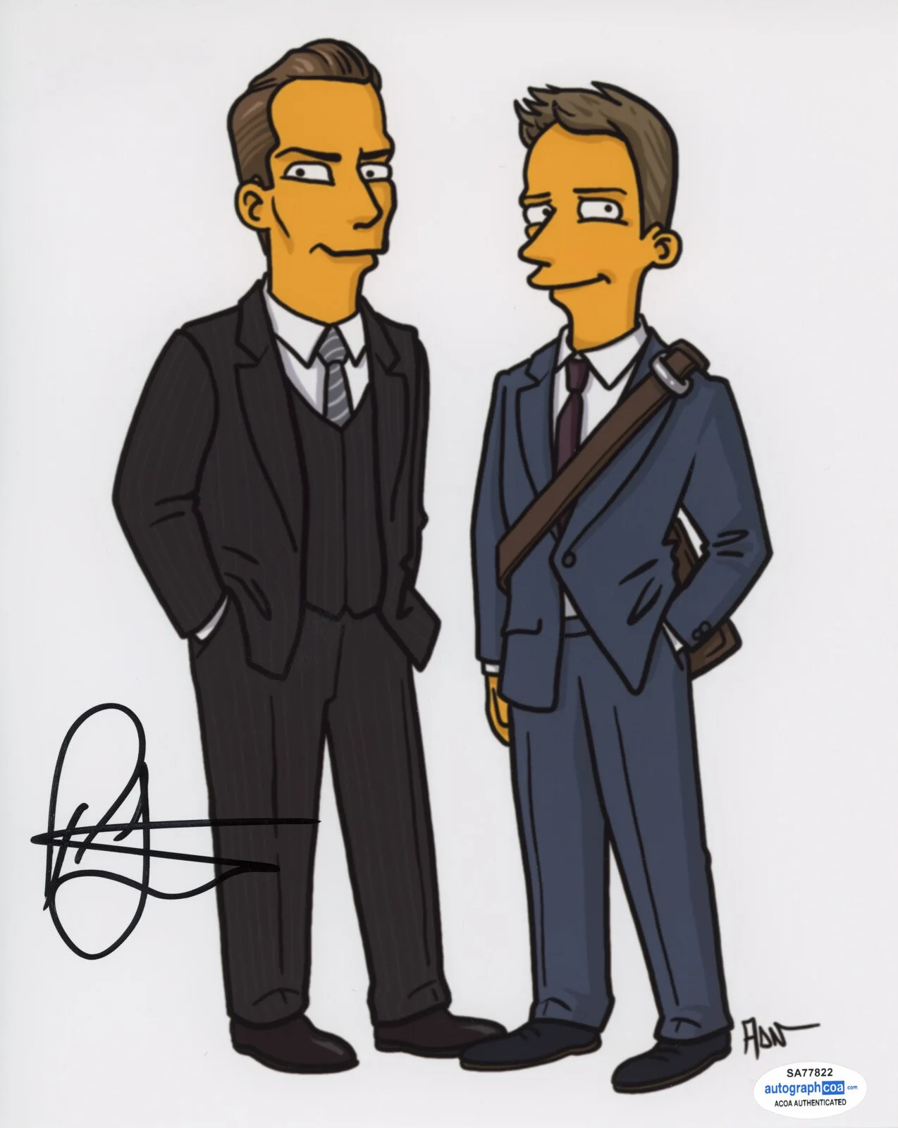 PATRICK J ADAMS — Patrick J Adams signed THE SIMPSONS "SUITS" 8x10 Photo PROOF Harvey Mike ACOA, изображение 3