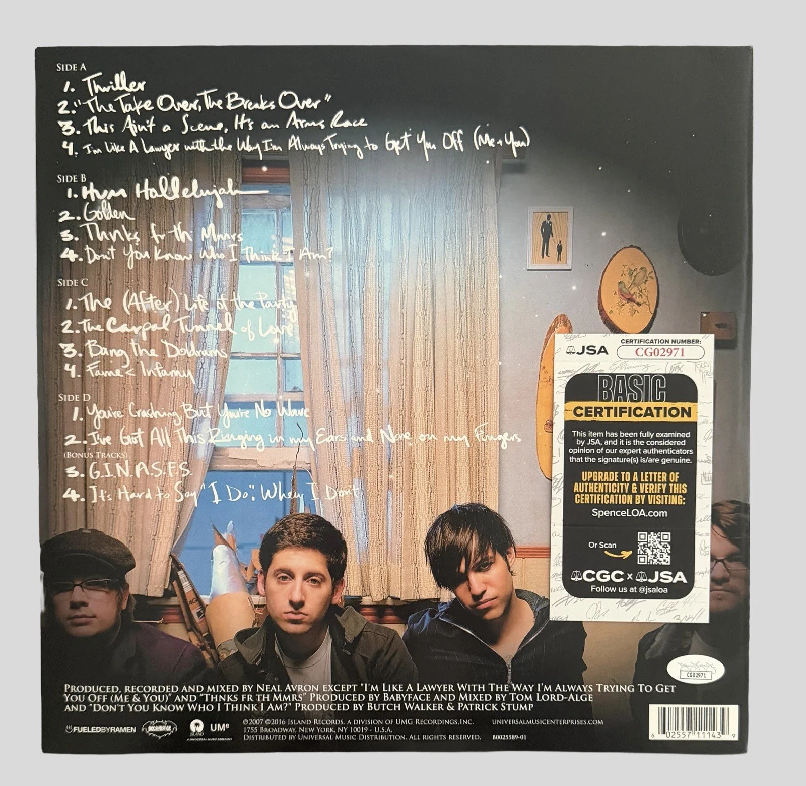 FALL OUT BOY SIGNED INFINITY ON HIGH VINYL RECORD PATRICK STUMP + ANDY w/JSA COA, image 3