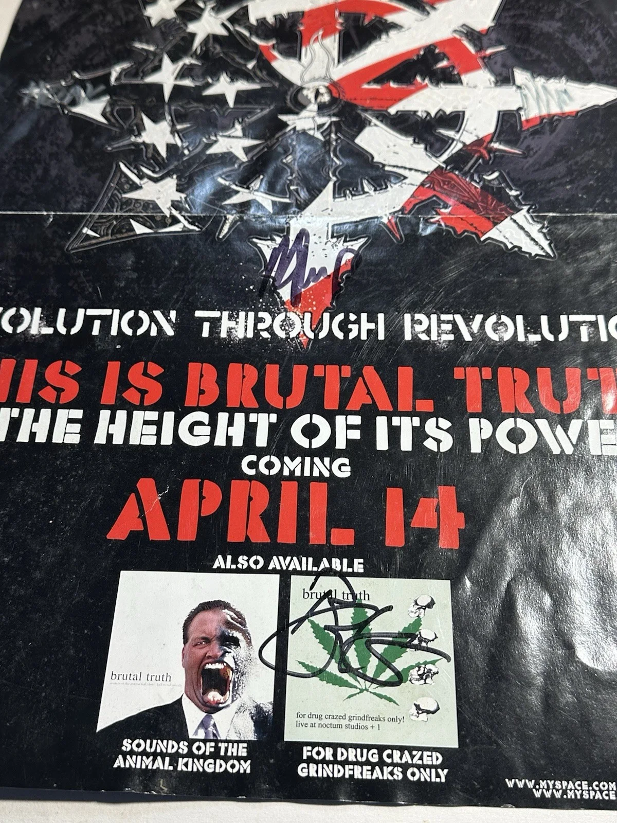 Signed Brutal Truth Evolution Through Revolution 11x17 Poster Autographed, image 2