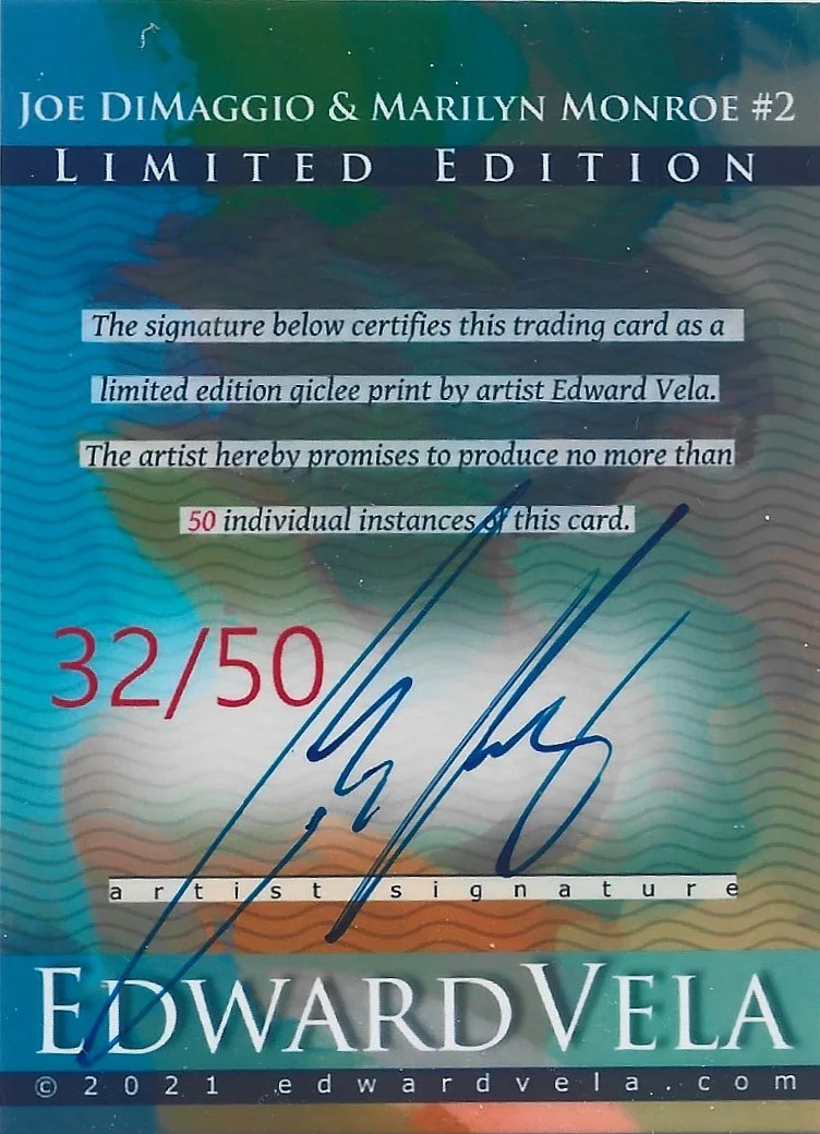 Joe DiMaggio & Marilyn Monroe #2 Art Card Limited 32/50 Edward Vela Signed, изображение 2