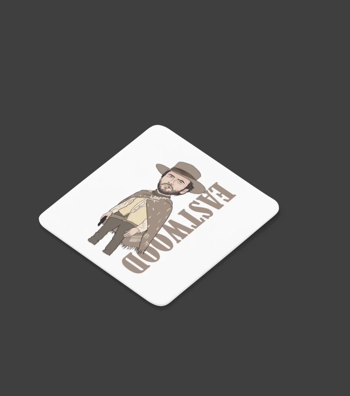 Clint Eastwood Movie theme Cartoon Graphic White Gift MDF Coaster, изображение 2
