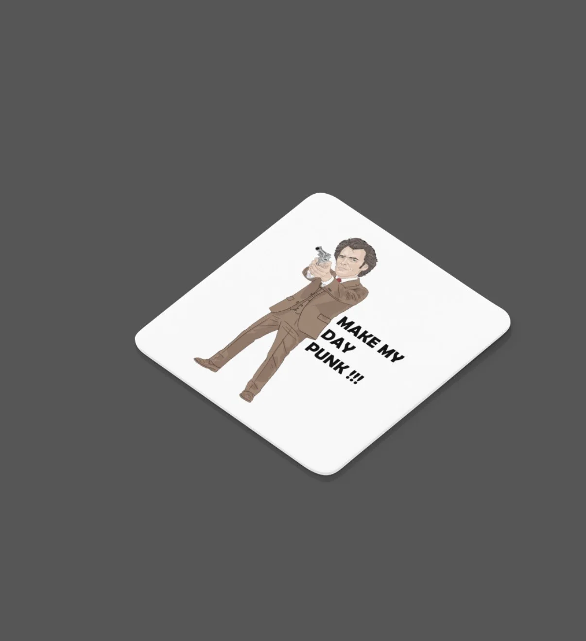 Clint Eastwood Dirty Harry Movie theme Cartoon Graphic White Gift MDF Coaster, изображение 2