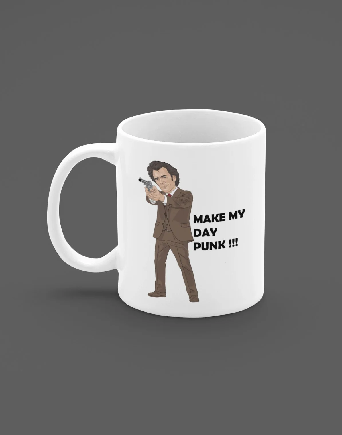 Clint Eastwood Dirty Harry Movie theme Cartoon Graphic White Coffee , Tea Mug, изображение 2