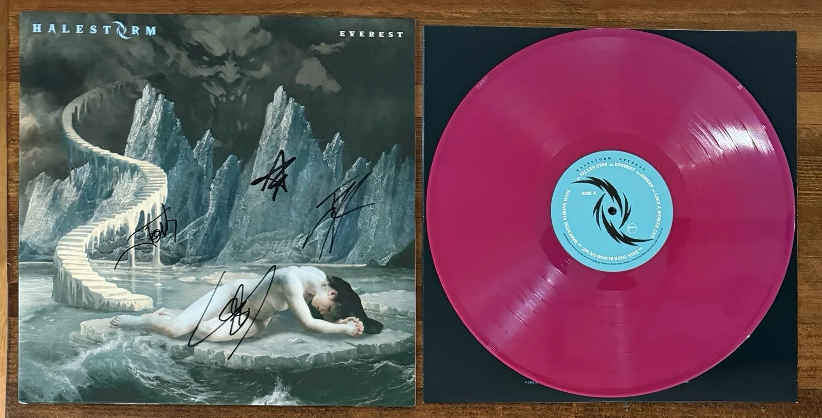 Halestorm ENTIRE BAND SIGNED Everest Pink Vinyl LP Cover BAS Beckett COA AUTO, изображение 4