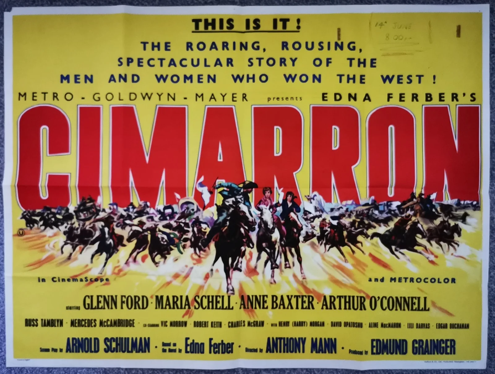 CIMARRON 1960 Glenn Ford, Maria Schell, Anne Baxter, Arthur O'Connell UK QUAD, изображение 2