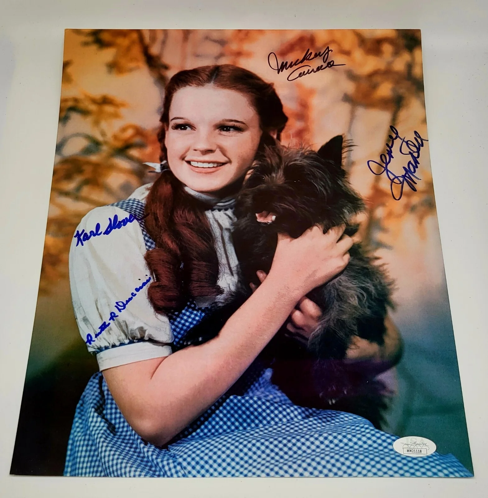 Mickey Carroll — JSA COA Wizard Of Oz SIGNED 11x14 Photo Mickey Carroll Jerry Maren Slover DORTHY