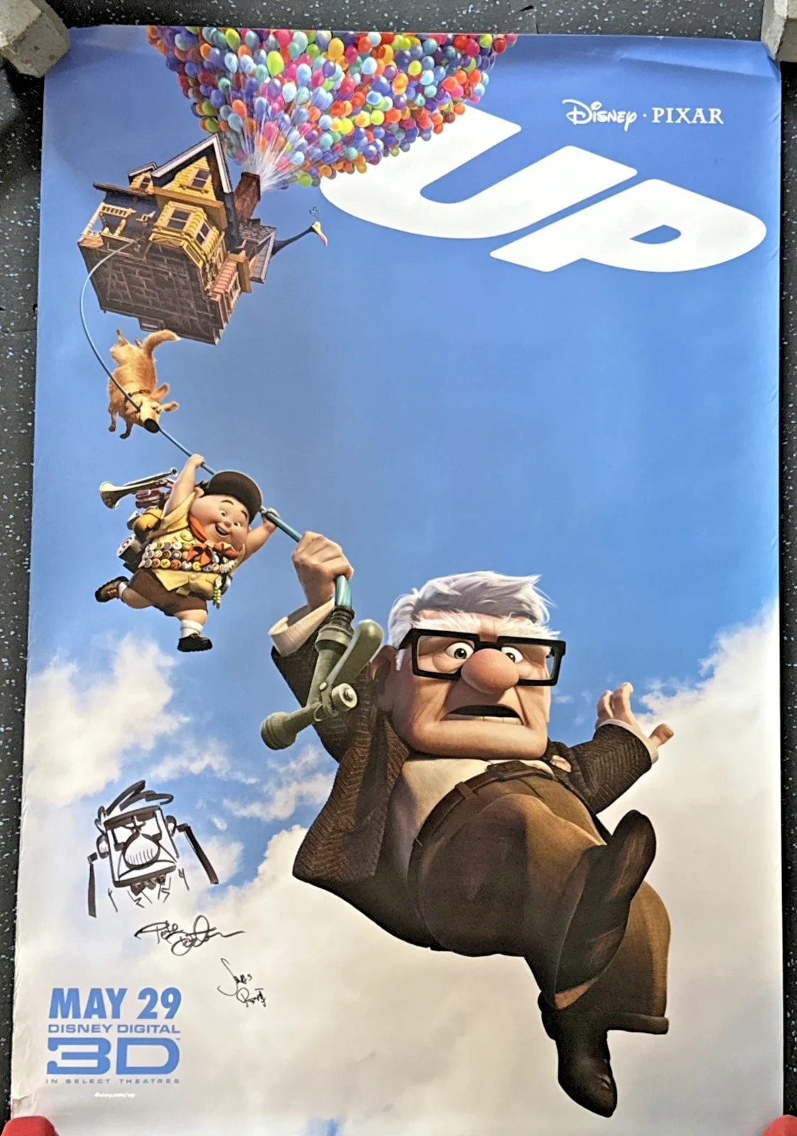 PETE DOCTER SIGNED 'UP' 27 x 40 MOVIE POSTER PIXAR ORIGINAL RARE, image 2