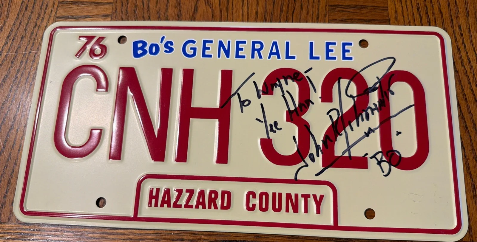 John Schneider — JOHN SCHNEIDER Signed DUKES HAZZARD CNH 320 License Plate Hazzard County
