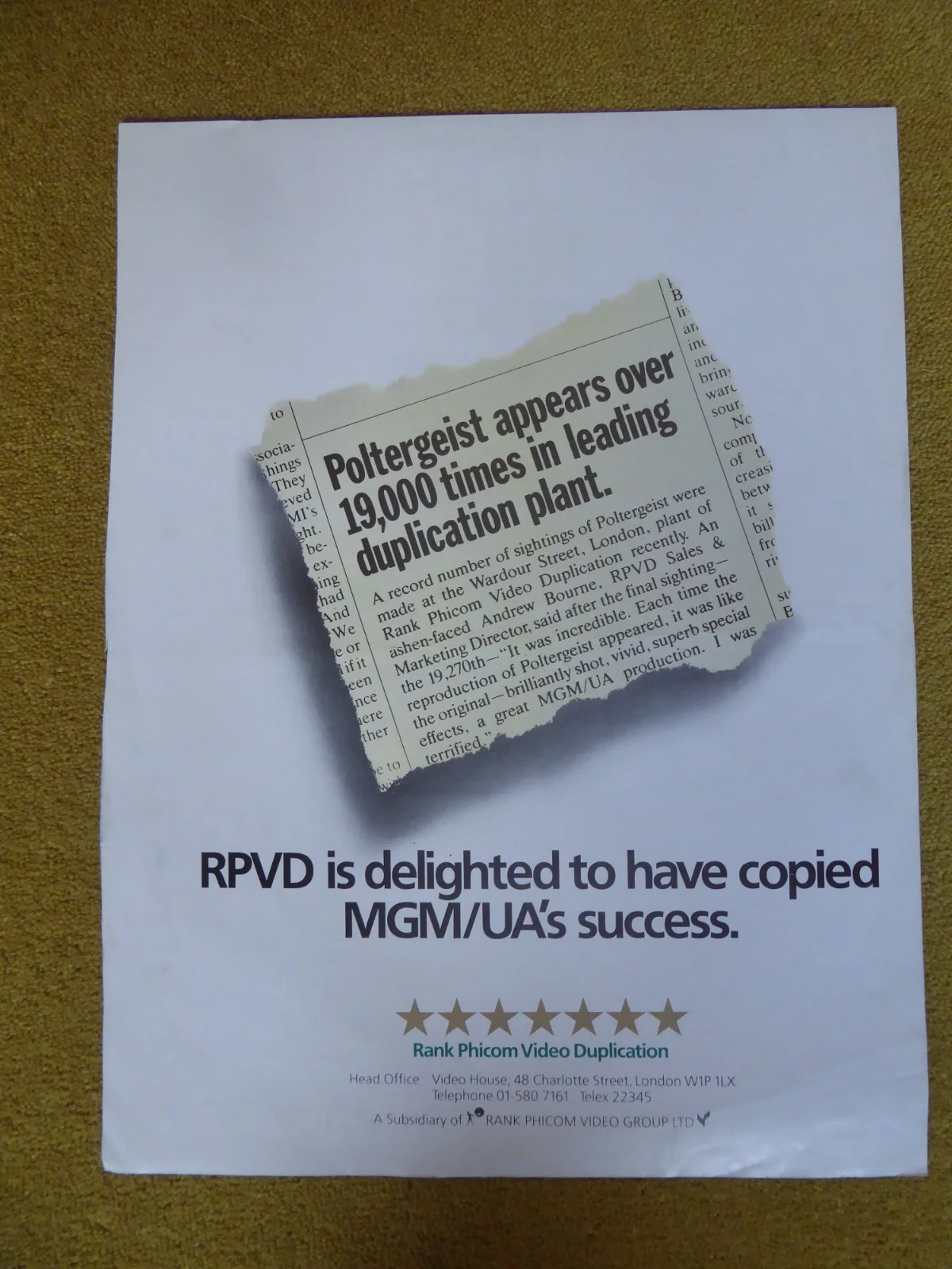 Original 1980's Video Trade Magazine Advert Cafe Flesh/Poltergeist Pre Cert DPP, изображение 4