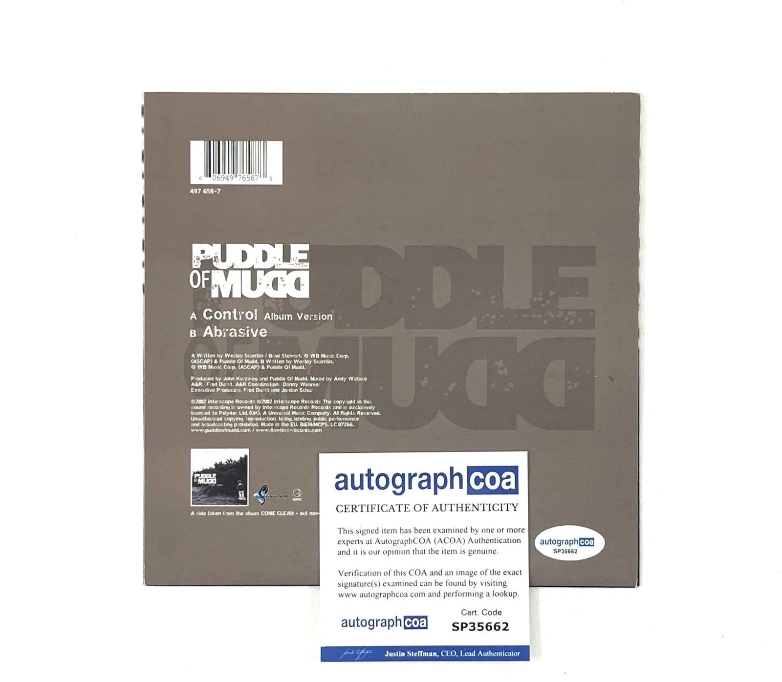 Puddle of Mudd Wes Scantlin Signed Autographed Control 7” Vinyl Record ACOA 🤘, image 4