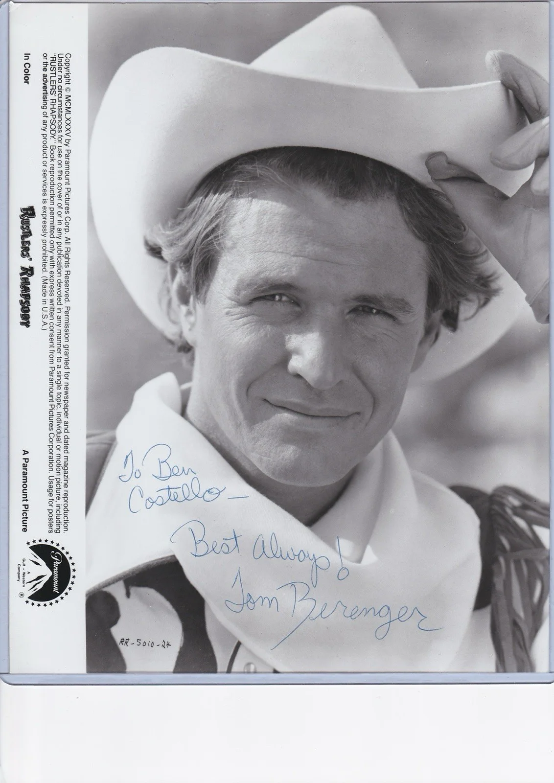 Tom Berenger — Tom Berenger autographed 8x10 photo Western Rustlers Rhapsody
