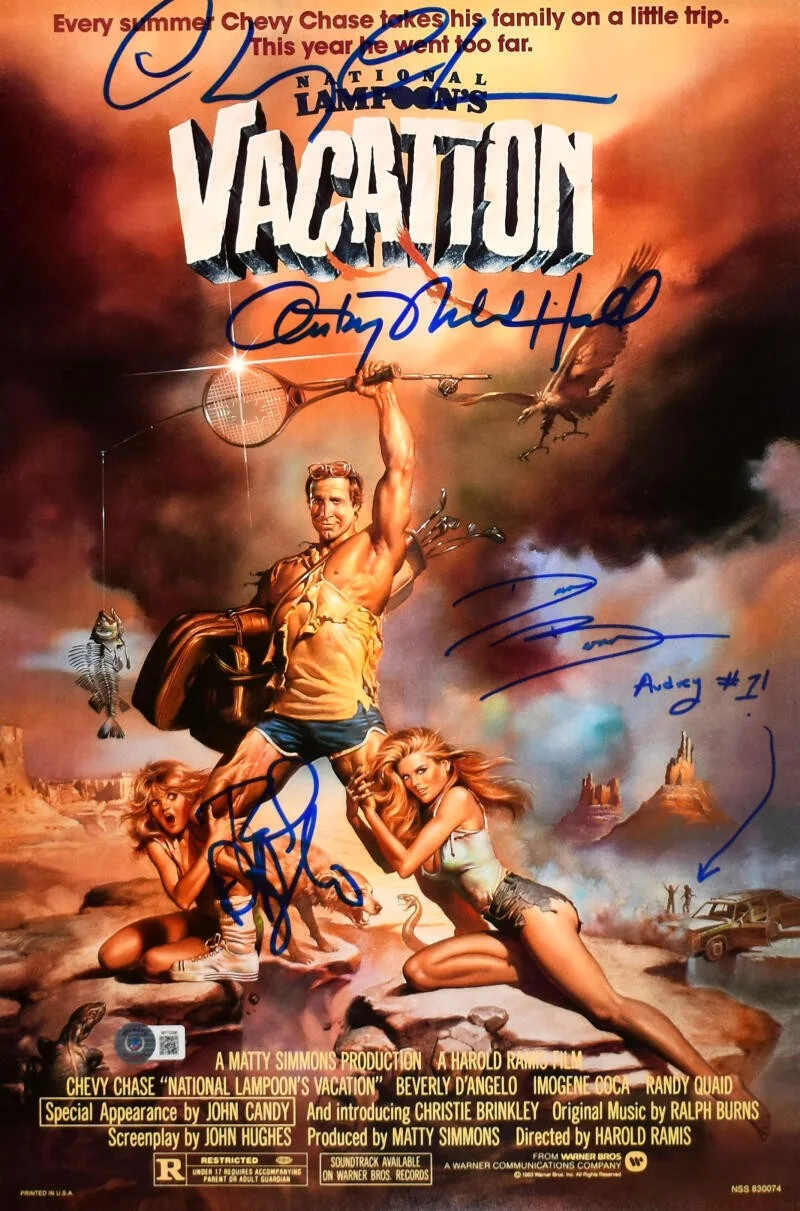 Chevy Chase Anthony Micahel Hall Beverly D Angelo Dana B — Chase Anthony M. Hall Barron Angelo Autographed 18X12 Vacation Photo - Beckett W