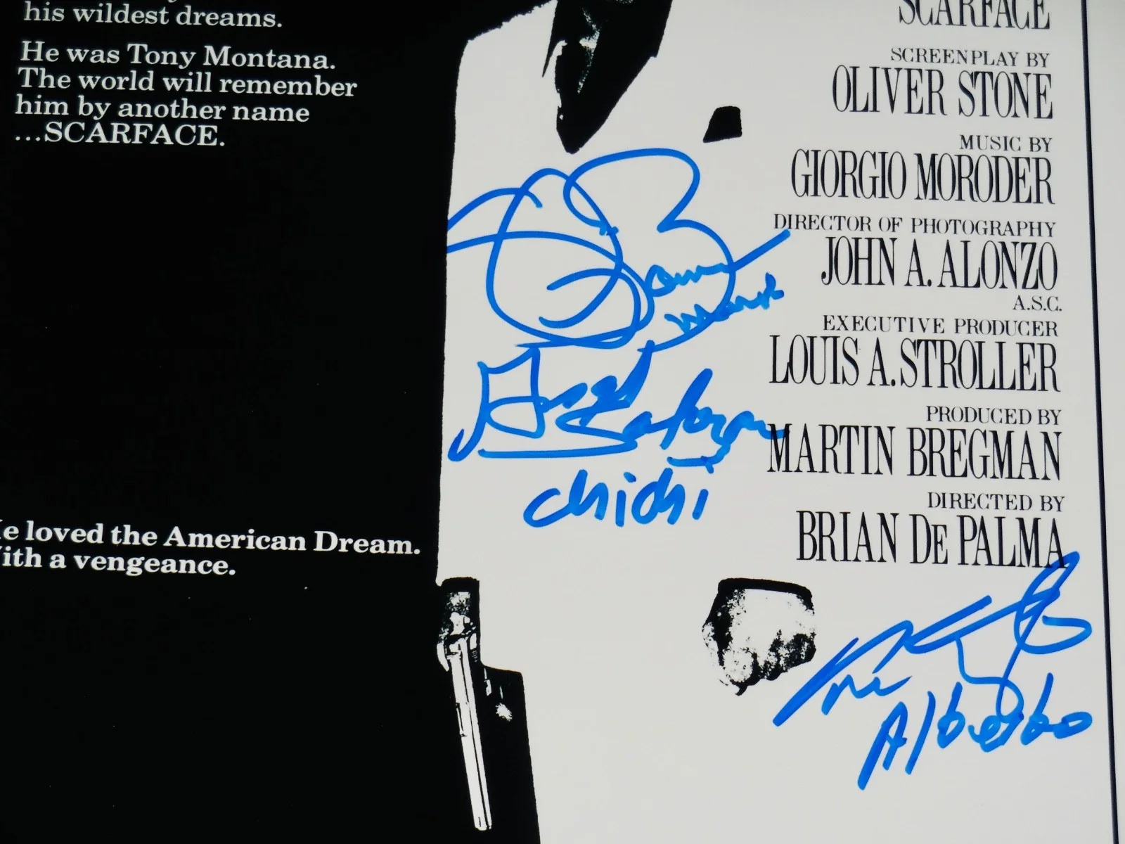 SCARFACE AUTOGRAPHED 11x17 MOVIE POSTER (JSA) - Steven Bauer, Angel Salazar, etc, изображение 2