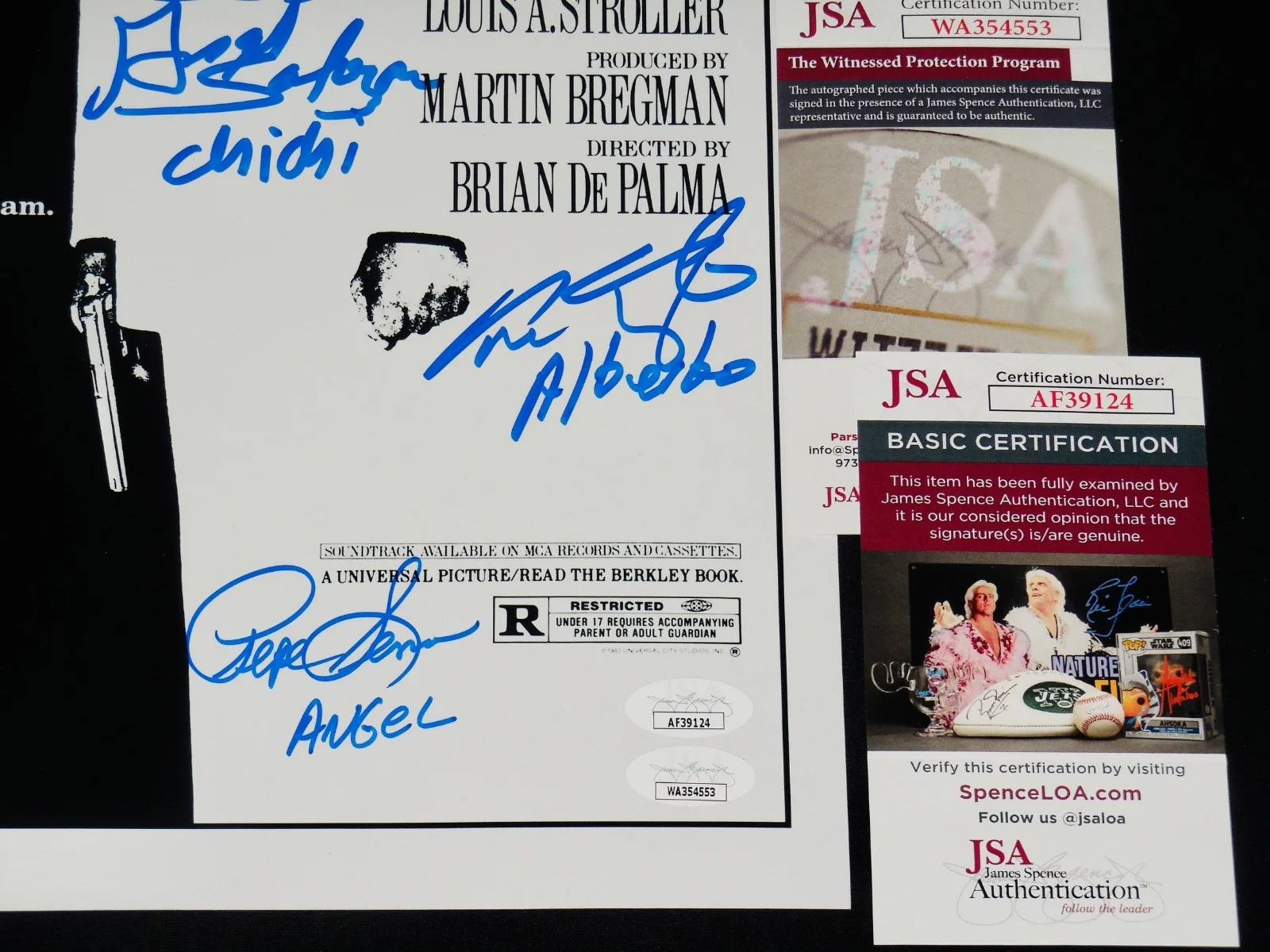 SCARFACE AUTOGRAPHED 11x17 MOVIE POSTER (JSA) - Steven Bauer, Angel Salazar, etc, изображение 3