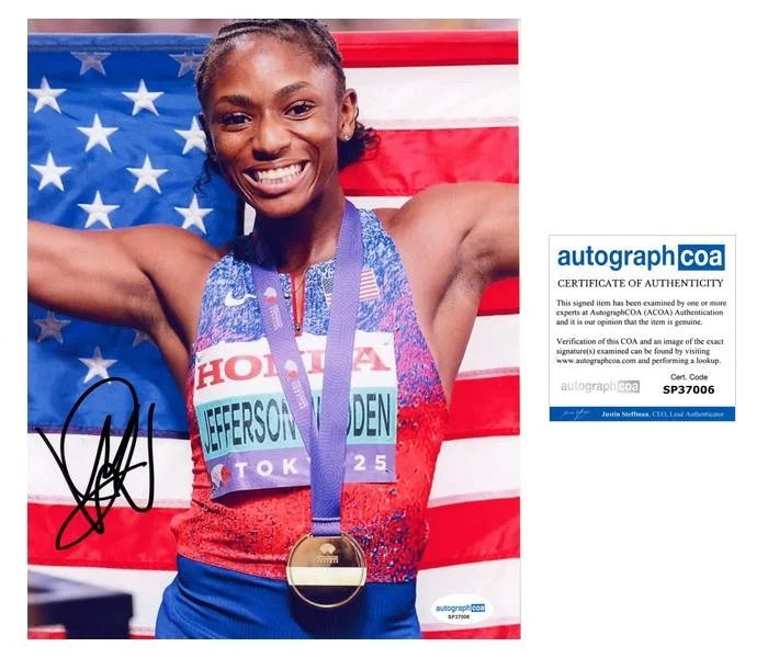 Melissa Jefferson-Wooden — Melissa Jefferson-Wooden AUTOGRAPH Signed Track World Champion 8x10 Photo B ACOA