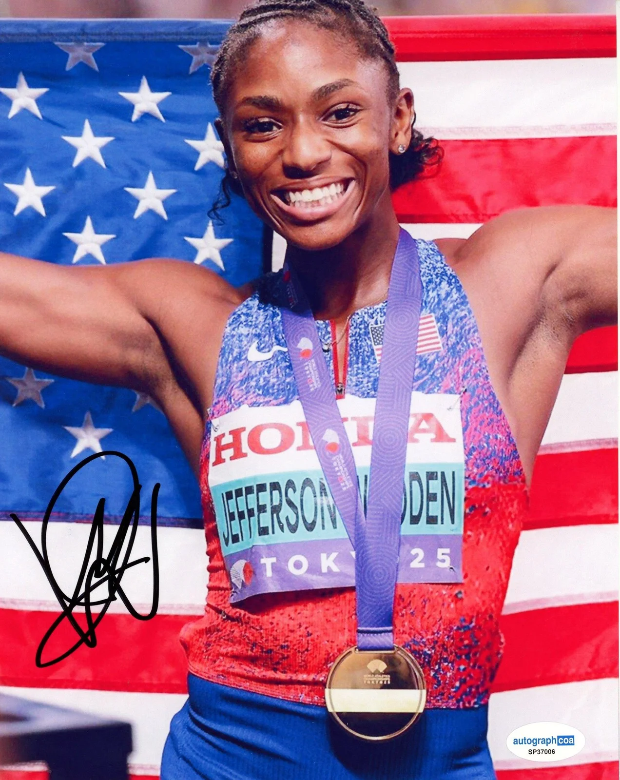 Melissa Jefferson-Wooden — Melissa Jefferson-Wooden AUTOGRAPH Signed Track World Champion 8x10 Photo B ACOA, изображение 2