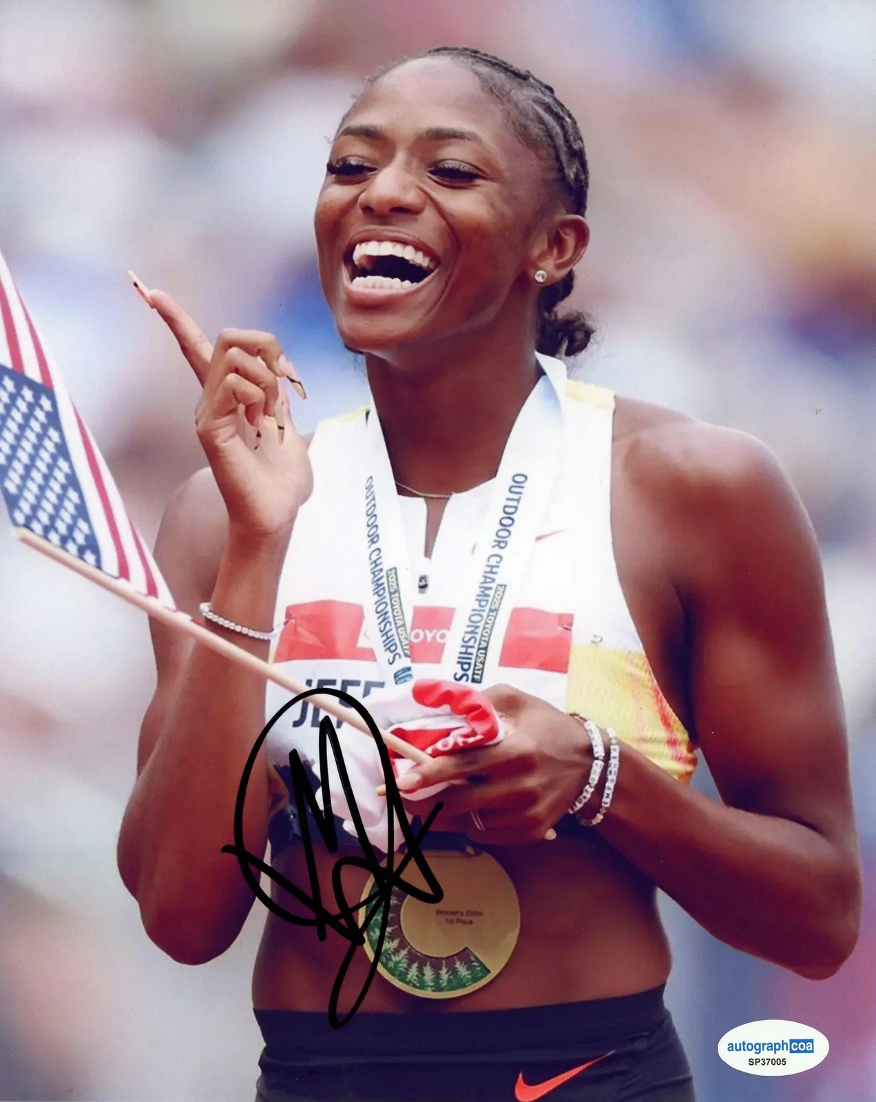 Melissa Jefferson-Wooden — Melissa Jefferson-Wooden AUTOGRAPH Signed Track World Champion 8x10 Photo ACOA, изображение 2