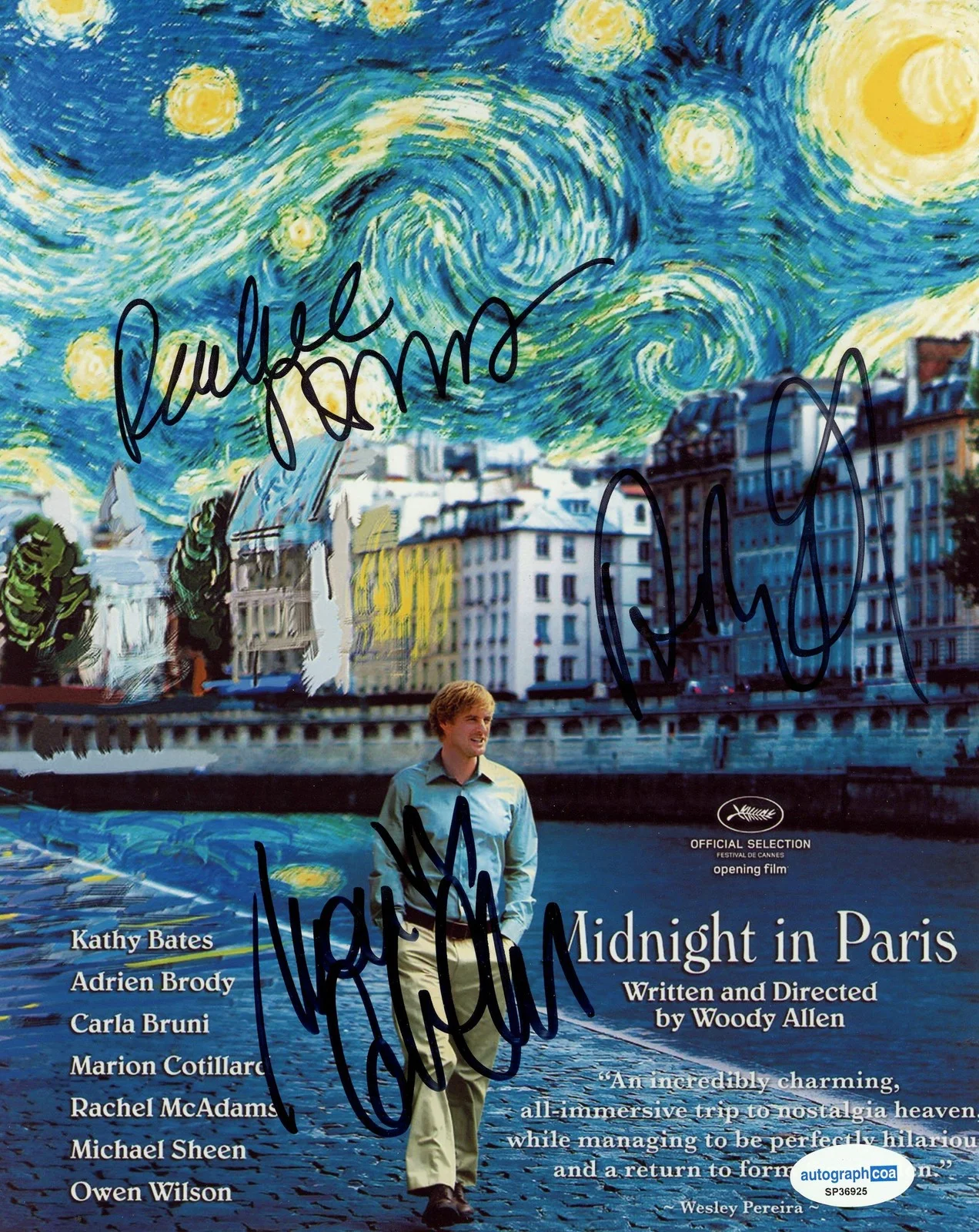 Adrien Brody, Marion Cotillard, Rachel McAdams — Adrien Brody, Marion Cotillard & Rachel McAdams "Midnight in Paris" SIGNED Photo