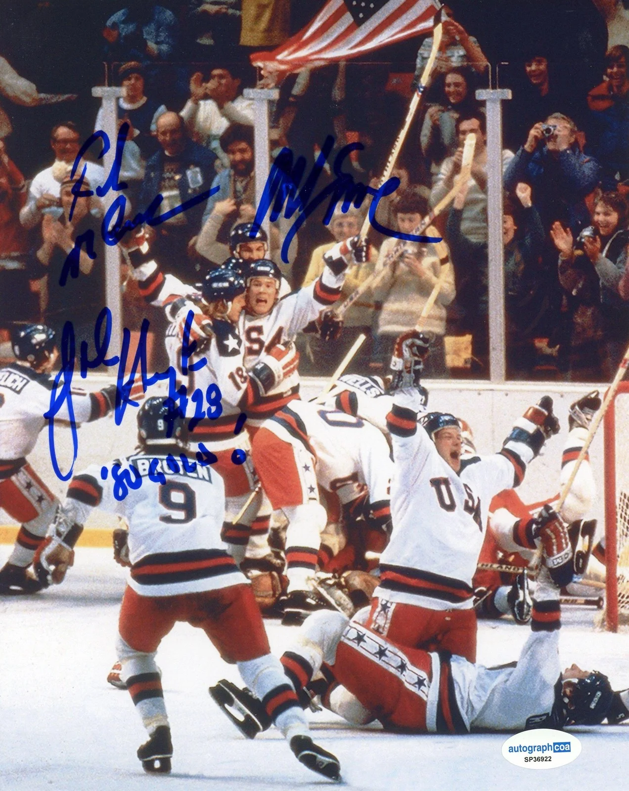 John Harrington, Mike Eruzione, Rob McClanahan — Mike Eruzione, Rob McClanahan & John Harrington USA Hockey SIGNED 8x10 Photo, изображение 2