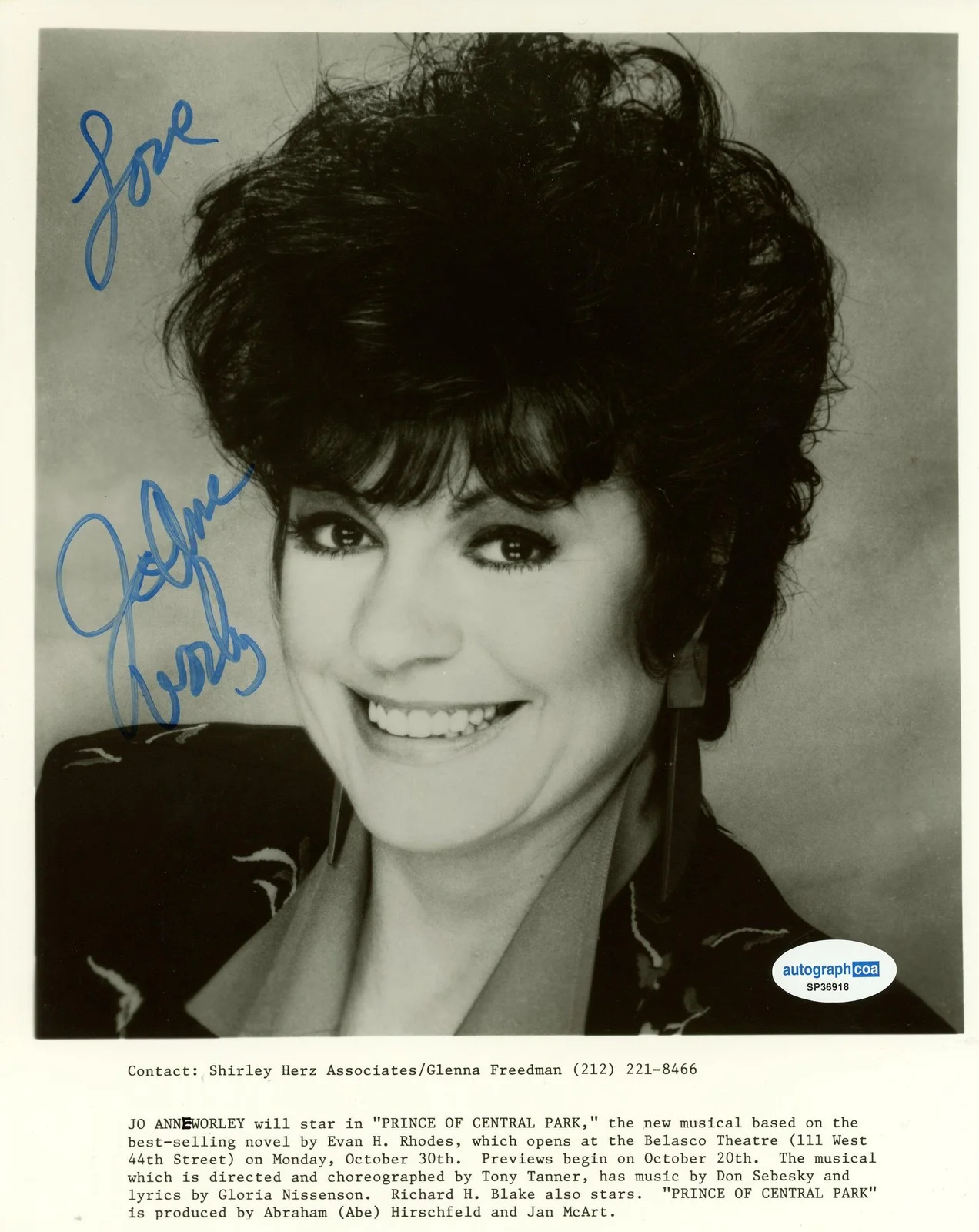 Jo Anne Worley — Jo Anne Worley "Prince of Central Park" AUTOGRAPH Signed 8x10 Photo ACOA, изображение 2