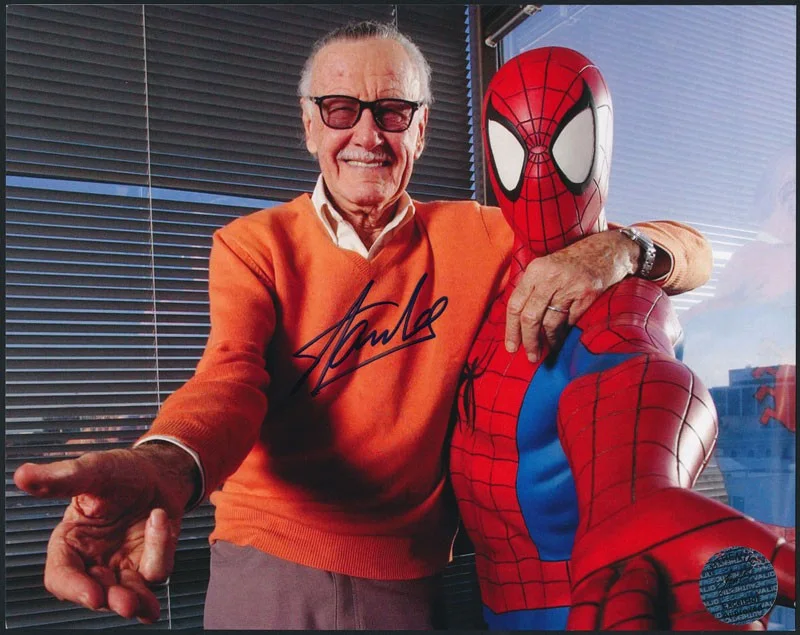 Stan Lee — Stan Lee and Spiderman Hand-signed Autographed Photo Excelsior Approved Hologram
