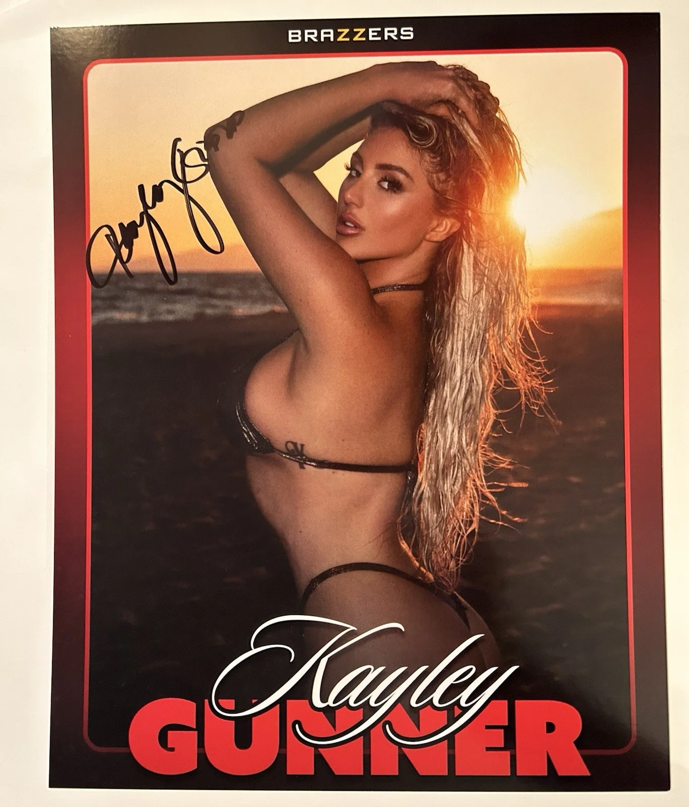 Kayley Gunner — Kayley Gunner Adult Star Brazzers Signed 8x10 Photo Card AVN Proof Pic