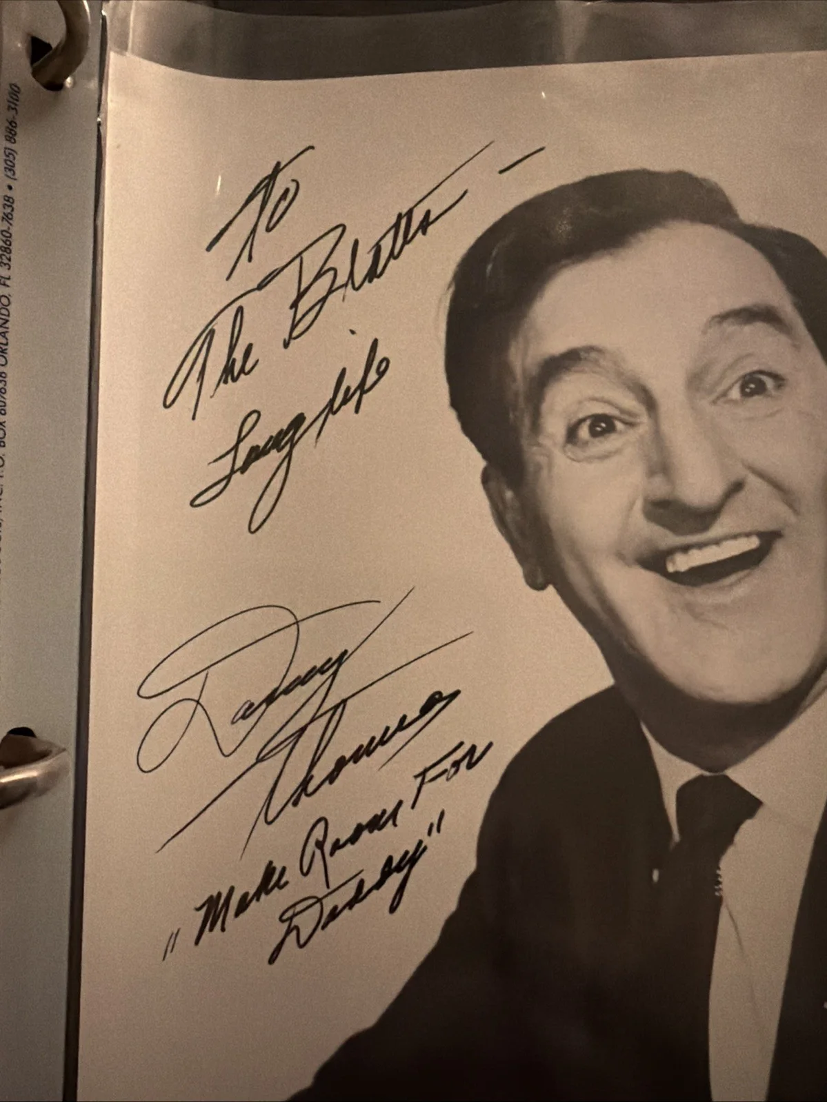 Danny Thomas Signed 8x10 Photo – Make Room for Daddy – Autographed, image 2