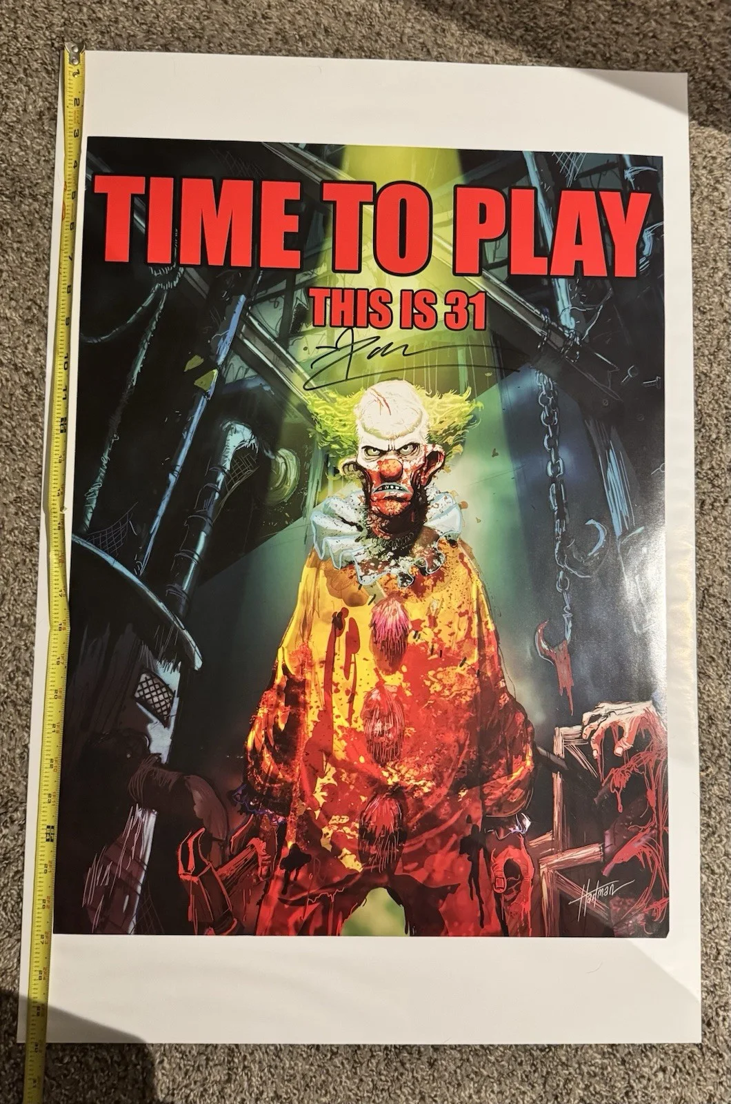 Rob Zombie — RARE 31 Original Signed Movie Poster TIME TO PLAY Horror 24x18 Rob Zombie COA, изображение 3