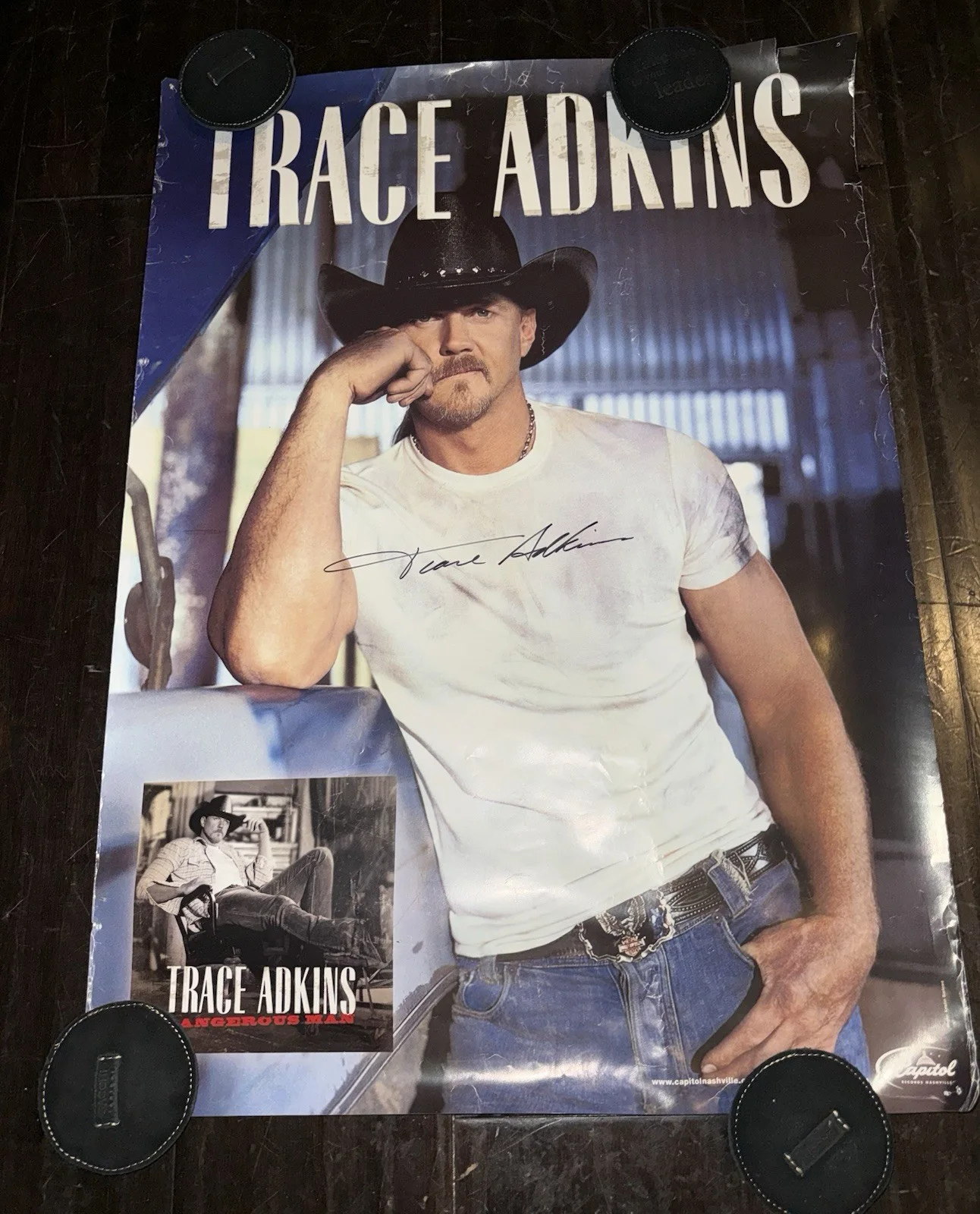 Trace Adkins Signed 19x28 Dangerous Man Album Release Poster Capitol Records, изображение 2