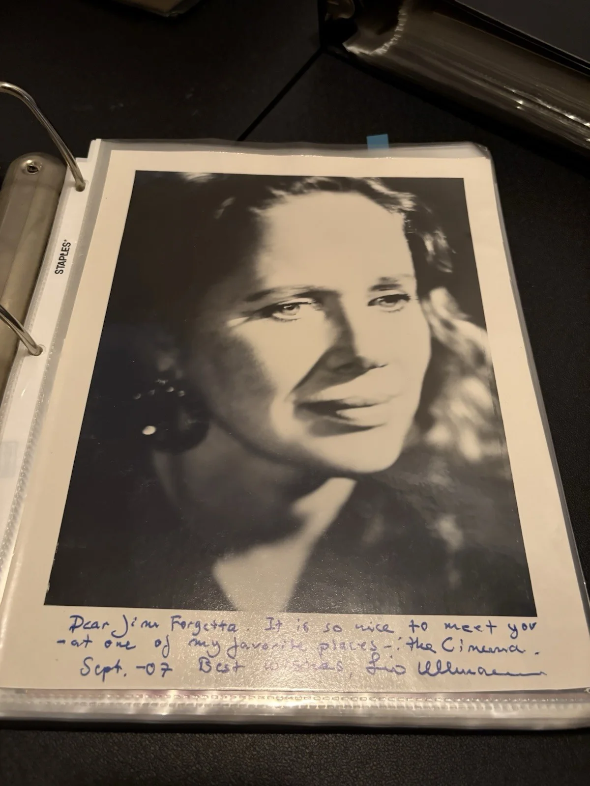 Liv Ullmann Signed 8x10 B&W Portrait - Personal 'Cinema' Inscription, image 3